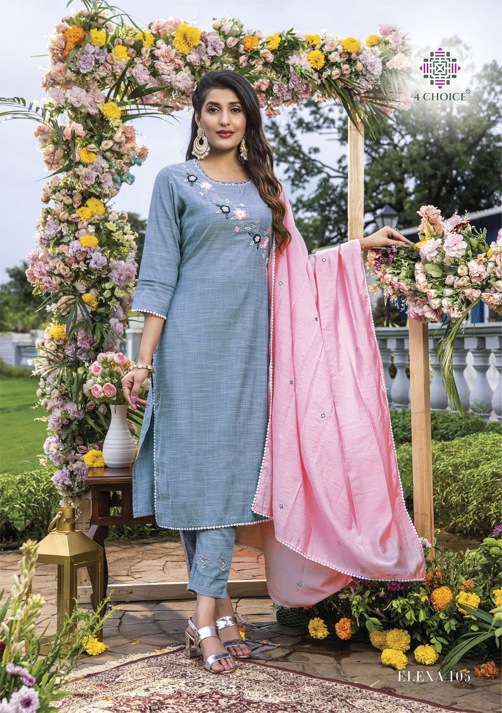 4 Choice Elexa Printed Viscose Kurti Pant With Dupatta Collection
